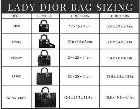 sizes of lady dior|lady dior bag size chart.